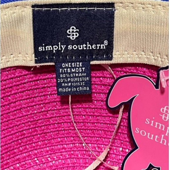 Simply Southern NWT O/S Preppy Bucket Straw Hat "Salty" Pink Beach - Picture 5 of 6
